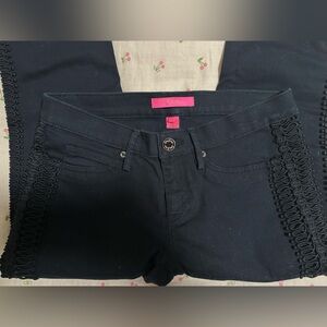 Lilly Pulitzer South Ocean Skinny jeans in the Onyx black color with lace trim